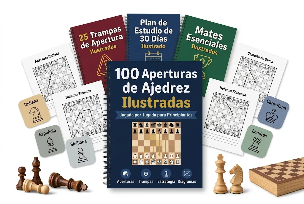 Mockup de 100 Aperturas de Ajedrez Ilustradas con páginas del material